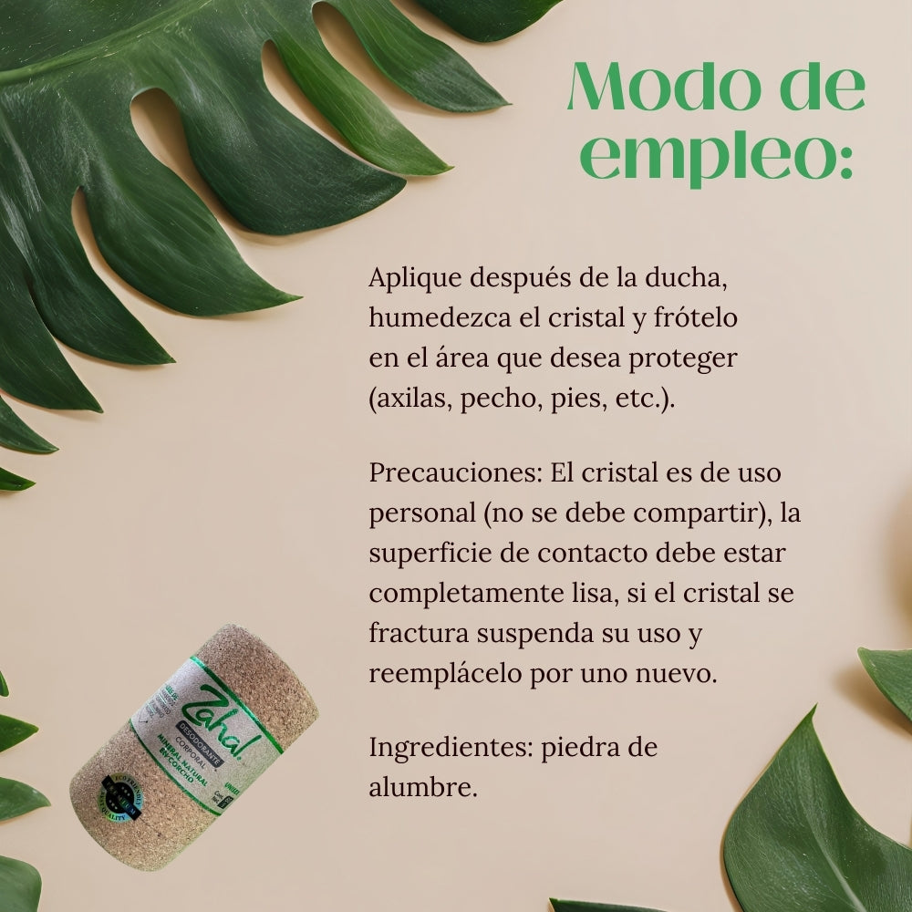 Desodorante Natural en Stick Piedra de Alumbre en corcho ZAHAL 60 g Unisex – Sin Clorhidrato de Aluminio, Sin Parabenos, Sin Alcohol, Sin Aroma, Vegano, Orgánico, No Mancha la piel ni la ropa, pH Neutro