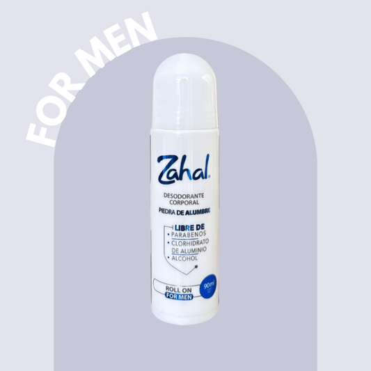 Desodorante Natural de Piedra de Alumbre ZAHAL Roll On For men 90 ml – Sin Clorhidrato de Aluminio, Sin Alcohol, Sin Fragancia, Sin Parabenos – Con Aloe Vera – Vegano, Orgánico, No Tóxico, pH Neutro
