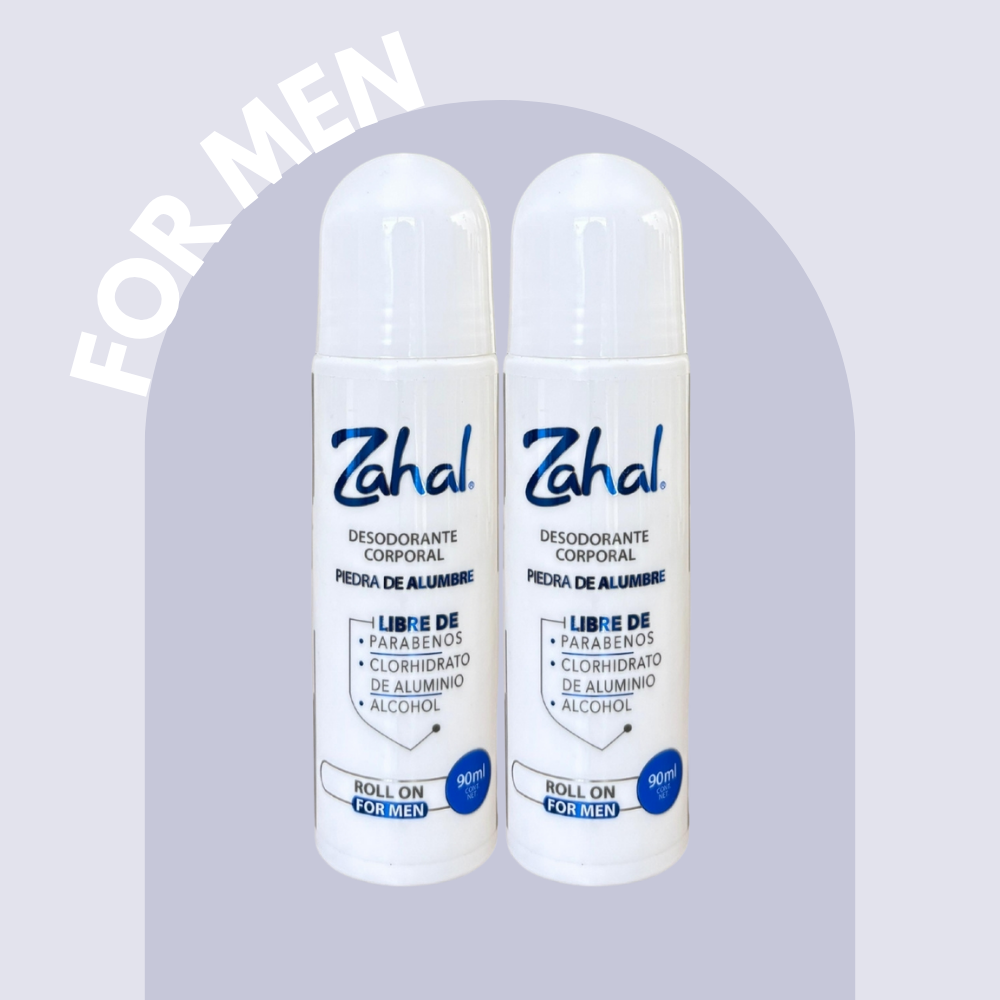 Desodorante Natural de Piedra de Alumbre ZAHAL Roll On For men 90 ml – Sin Clorhidrato de Aluminio, Sin Alcohol, Sin Fragancia, Sin Parabenos – Con Aloe Vera – Vegano, Orgánico, No Tóxico, pH Neutro