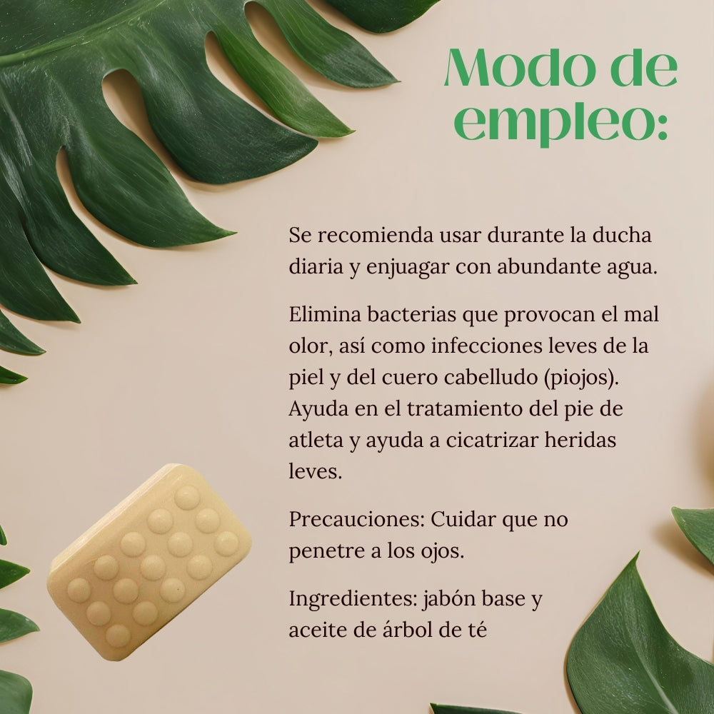 Jabón Natural Corporal, elimina el olor corporal y auxiliar en el tratamiento de acné Árbol de Té 100 g