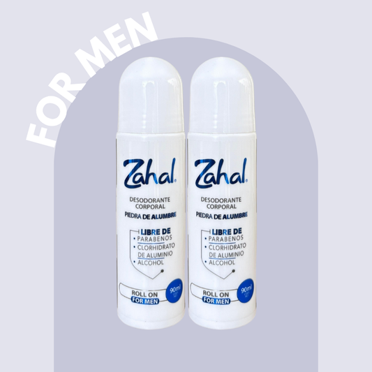 Desodorante Natural de Piedra de Alumbre ZAHAL Roll On For men 90 ml – Sin Clorhidrato de Aluminio, Sin Alcohol, Sin Fragancia, Sin Parabenos – Con Aloe Vera – Vegano, Orgánico, No Tóxico, pH Neutro