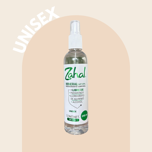 Desodorante Natural de Piedra de Alumbre ZAHAL Spray Corporal Unisex 240 ml – Sin Clorhidrato de Aluminio, Sin Alcohol, Sin Fragancia, Sin Parabenos – Vegano, Orgánico, No Tóxico, pH Neutro