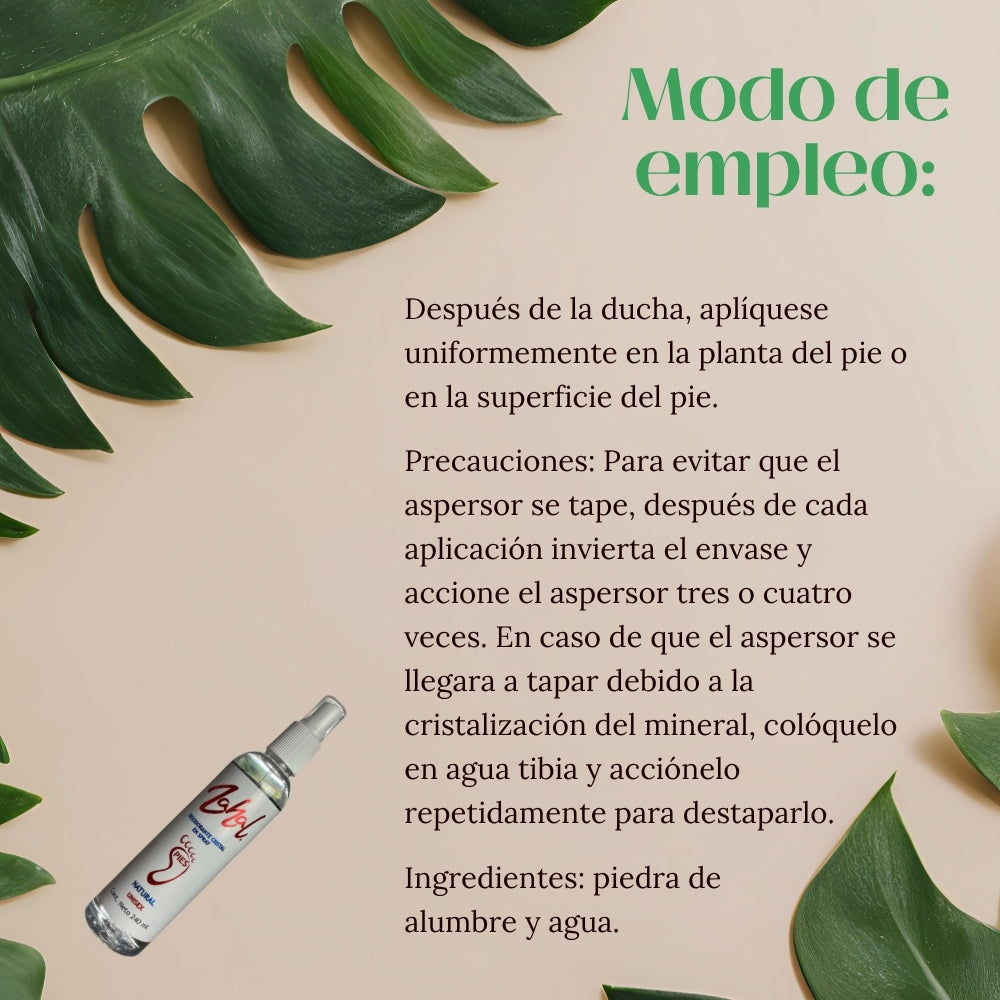 Desodorantes para pies Natural con Piedra de Alumbre en Spray para pies ZAHAL 240 ml,Sin Alcohol, Sin Aroma, Vegano, Orgánico, No Mancha la piel , ph neutro