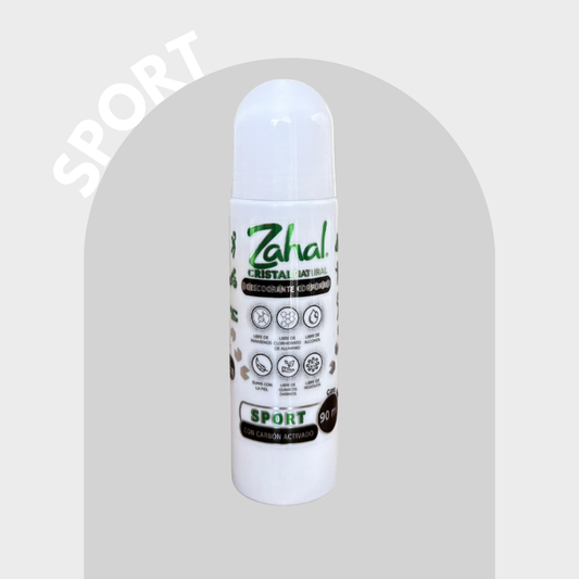 Desodorante Natural de Piedra de Alumbre ZAHAL Roll On Sport Cabón Activado  90 ml – Sin Clorhidrato de Aluminio, Sin Alcohol, Sin Fragancia, Sin Parabenos – Con Aloe Vera – Vegano, Orgánico, No Tóxico, pH Neutro