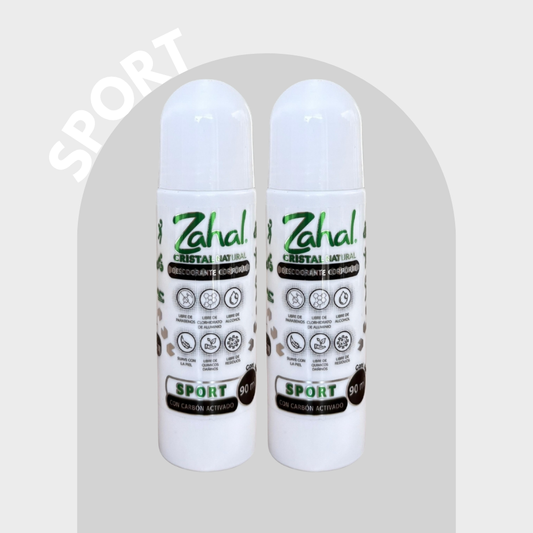 Desodorante Natural de Piedra de Alumbre ZAHAL Roll On Sport Cabón Activado  90 ml – Sin Clorhidrato de Aluminio, Sin Alcohol, Sin Fragancia, Sin Parabenos – Con Aloe Vera – Vegano, Orgánico, No Tóxico, pH Neutro