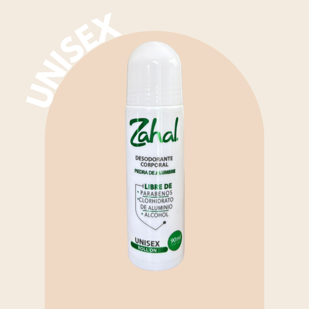 Desodorante Natural de Piedra de Alumbre ZAHAL Roll On Unisex 90 ml – Sin Clorhidrato de Aluminio, Sin Alcohol, Sin Fragancia, Sin Parabenos – Con Aloe Vera – Vegano, Orgánico, No Tóxico, pH Neutro
