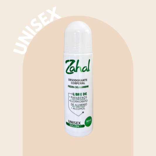 Desodorante Natural de Piedra de Alumbre ZAHAL Roll On Unisex 90 ml – Sin Clorhidrato de Aluminio, Sin Alcohol, Sin Fragancia, Sin Parabenos – Con Aloe Vera – Vegano, Orgánico, No Tóxico, pH Neutro