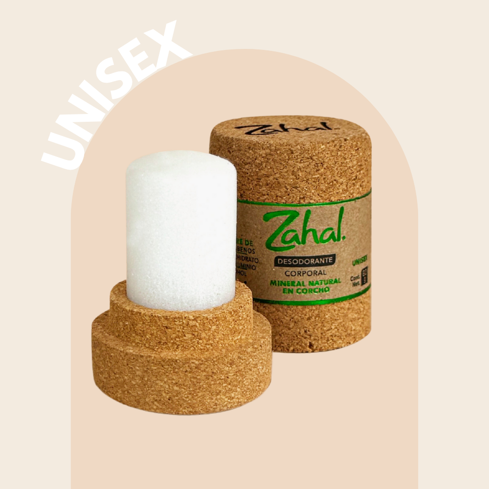 Desodorante Natural en Stick Piedra de Alumbre en corcho ZAHAL 60 g Unisex – Sin Clorhidrato de Aluminio, Sin Parabenos, Sin Alcohol, Sin Aroma, Vegano, Orgánico, No Mancha la piel ni la ropa, pH Neutro