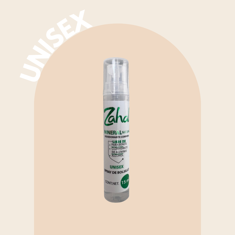 Desodorante Natural en Spray ZAHAL 15 ml – Unisex, con Piedra de Alumbre– Sin Clorhidrato de Aluminio, Sin Parabenos, Sin Alcohol, Sin Aroma, Vegano, Orgánico, No Mancha, pH Neutro