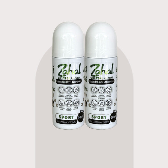 Desodorante Natural de piedra de alumbre Roll On, Sport con Carbón Activado 90 ml