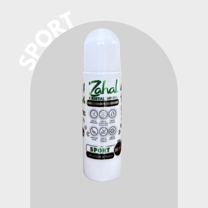 Desodorante Natural de Piedra de Alumbre ZAHAL Roll On Sport Cabón Activado  90 ml – Sin Clorhidrato de Aluminio, Sin Alcohol, Sin Fragancia, Sin Parabenos – Con Aloe Vera – Vegano, Orgánico, No Tóxico, pH Neutro